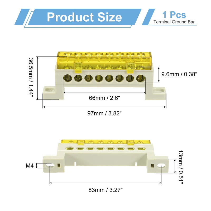 Terminal Ground Bar, 8 Positions 7x11mm Ground Block for Electrical, Yellow