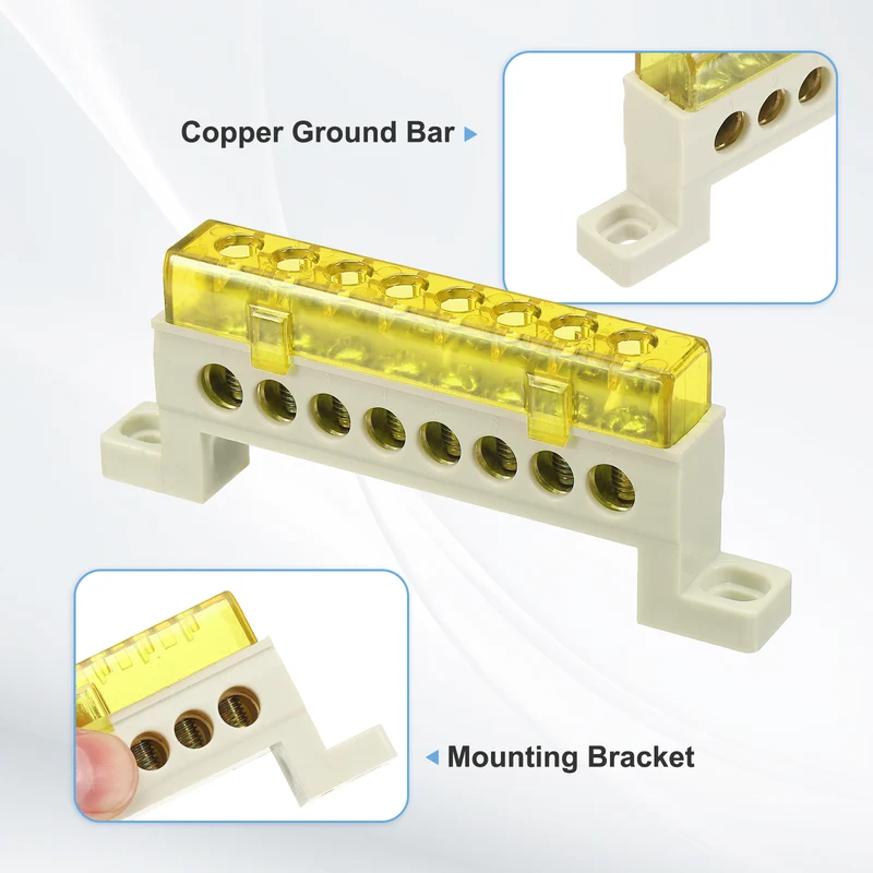 Terminal Ground Bar, 8 Positions 7x11mm Ground Block for Electrical, Yellow