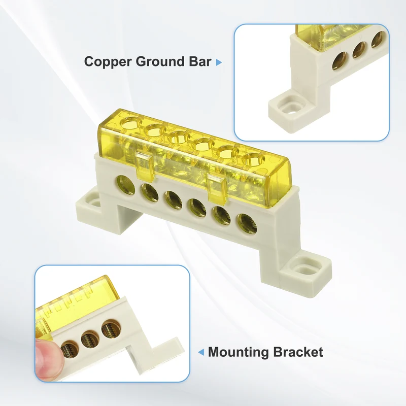Terminal Ground Bar, 6 Positions 7x11mm Ground Block for Electrical, Yellow