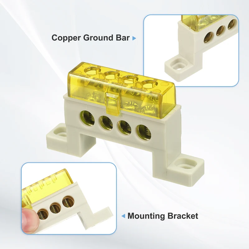 Terminal Ground Bar, 4 Positions 7x11mm Ground Block for Electrical, Yellow
