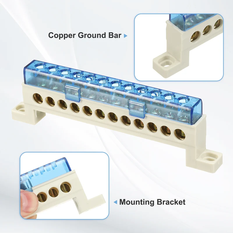Terminal Ground Bar, 12 Positions 7x11mm Ground Block for Electrical, Blue