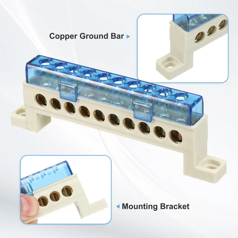 Terminal Ground Bar, 10 Positions 7x11mm Ground Block for Electrical, Blue
