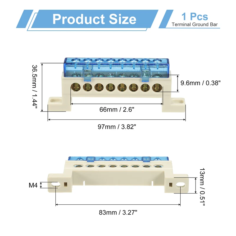 Terminal Ground Bar, 8 Positions 7x11mm Ground Block for Electrical, Blue