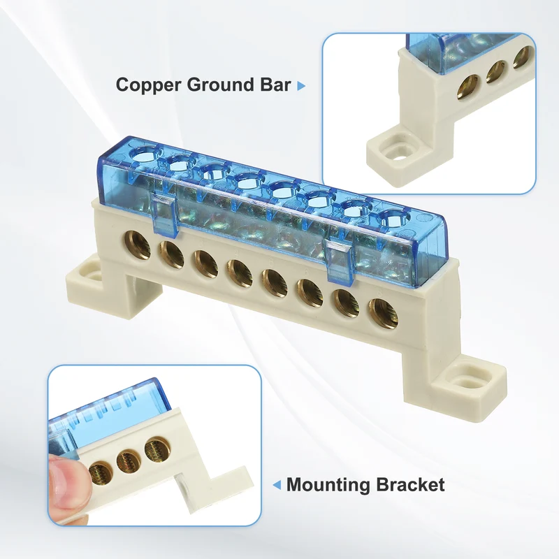 Terminal Ground Bar, 8 Positions 7x11mm Ground Block for Electrical, Blue