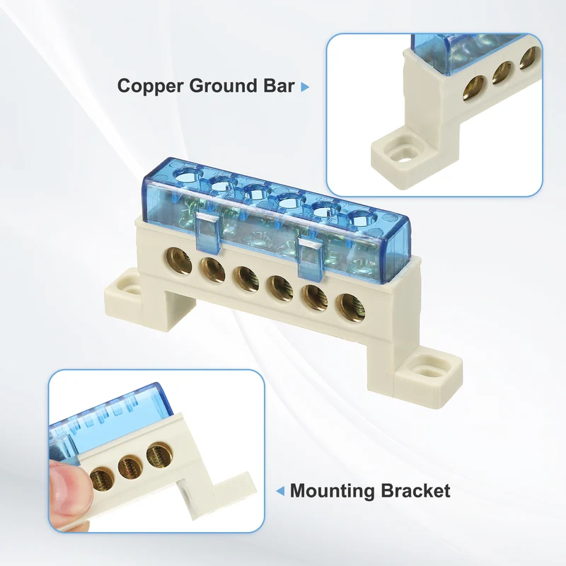 Terminal Ground Bar, 6 Positions 7x11mm Ground Block for Electrical, Blue