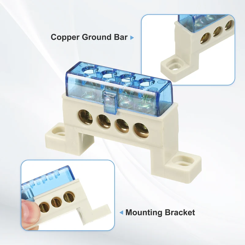 Terminal Ground Bar, 4 Positions 7x11mm Ground Block for Electrical, Blue