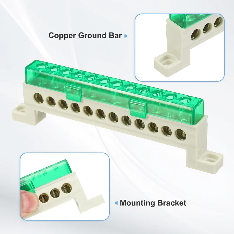 2Pcs Terminal Ground Bar, 12 Positions 7x11mm Ground Block for Electrical, Green
