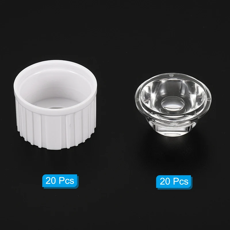 20mm LED Lens 120 Degree with Plastic Holder, 20 Set Acrylic Optical Lenses for 1W 3W High Power LED Light, White/Transparent