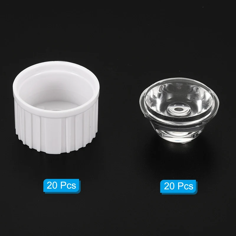 20mm LED Lens 90 Degree with Plastic Holder, 20 Set Acrylic Optical Lenses for 1W 3W High Power LED Light, White/Transparent