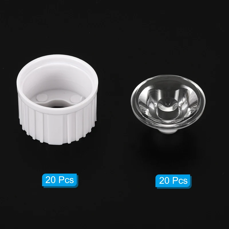 20mm LED Lens 30 Degree with Plastic Holder, 20 Set Acrylic Optical Lenses for 1W 3W High Power LED Light, White/Transparent