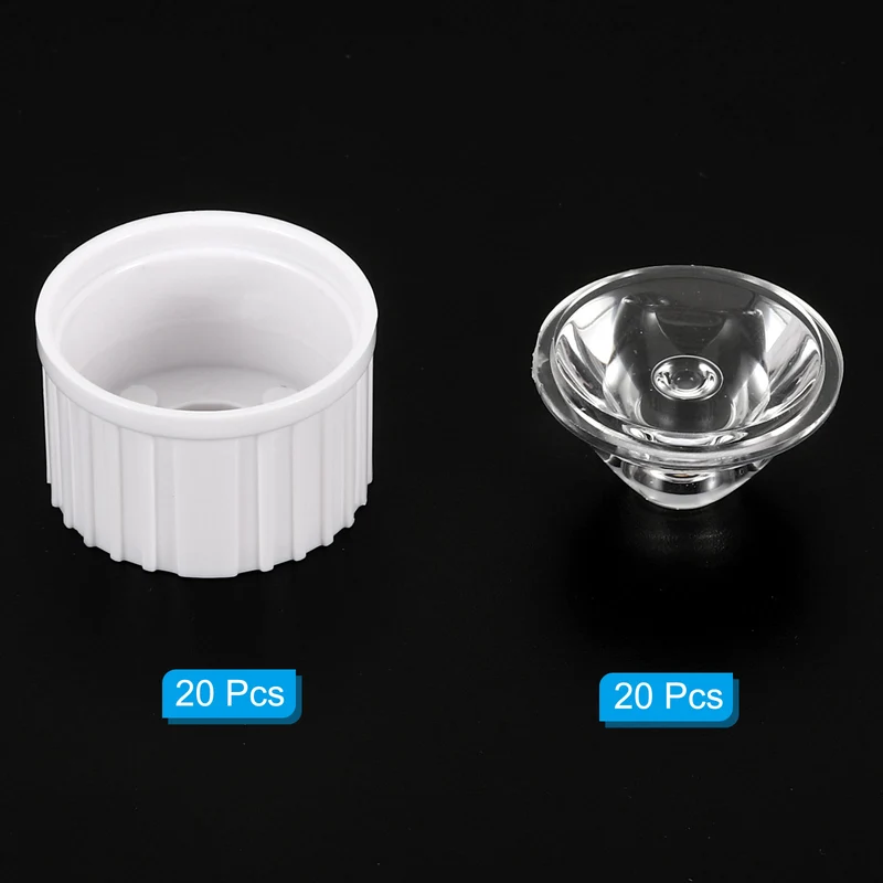 20mm LED Lens 15 Degree with Plastic Holder, 20 Set Acrylic Optical Lenses for 1W 3W High Power LED Light, White/Transparent
