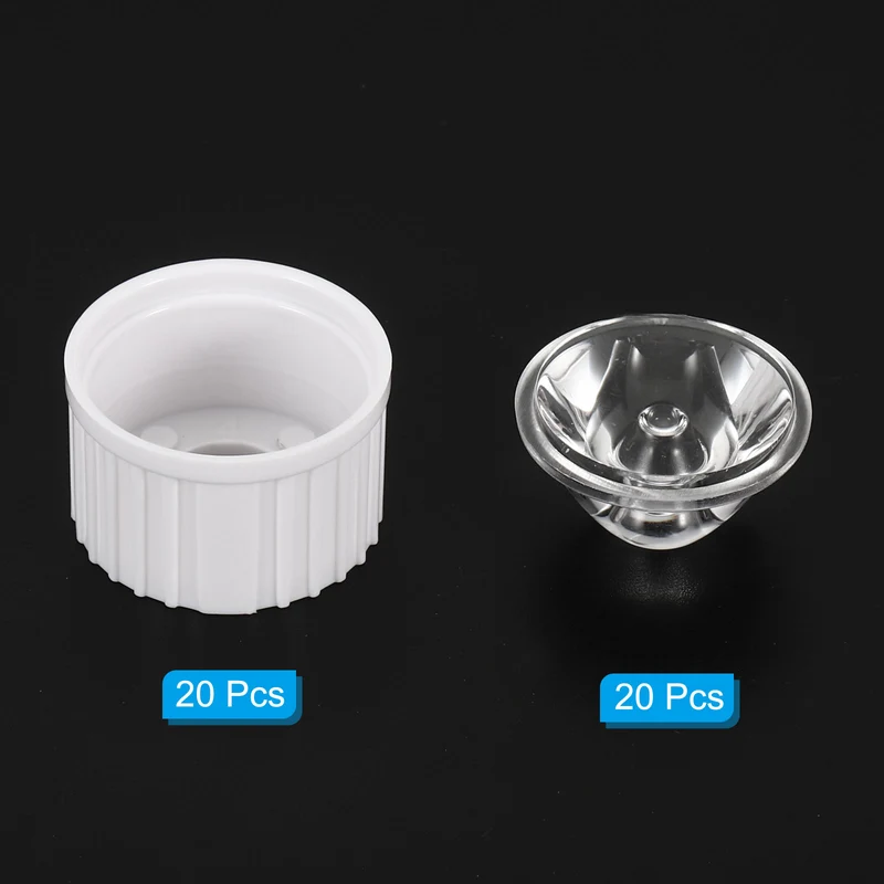 20mm LED Lens 10 Degree with Plastic Holder, 20 Set Acrylic Optical Lenses for 1W 3W High Power LED Light, White/Transparent