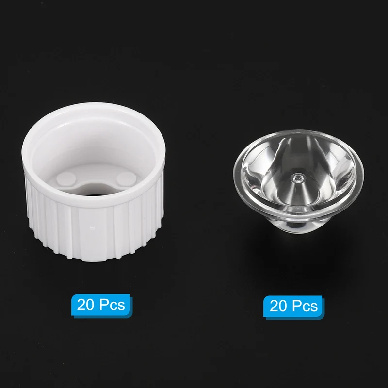 20mm LED Lens 8 Degree with Plastic Holder, 20 Set Acrylic Optical Lenses for 1W 3W High Power LED Light, White/Transparent