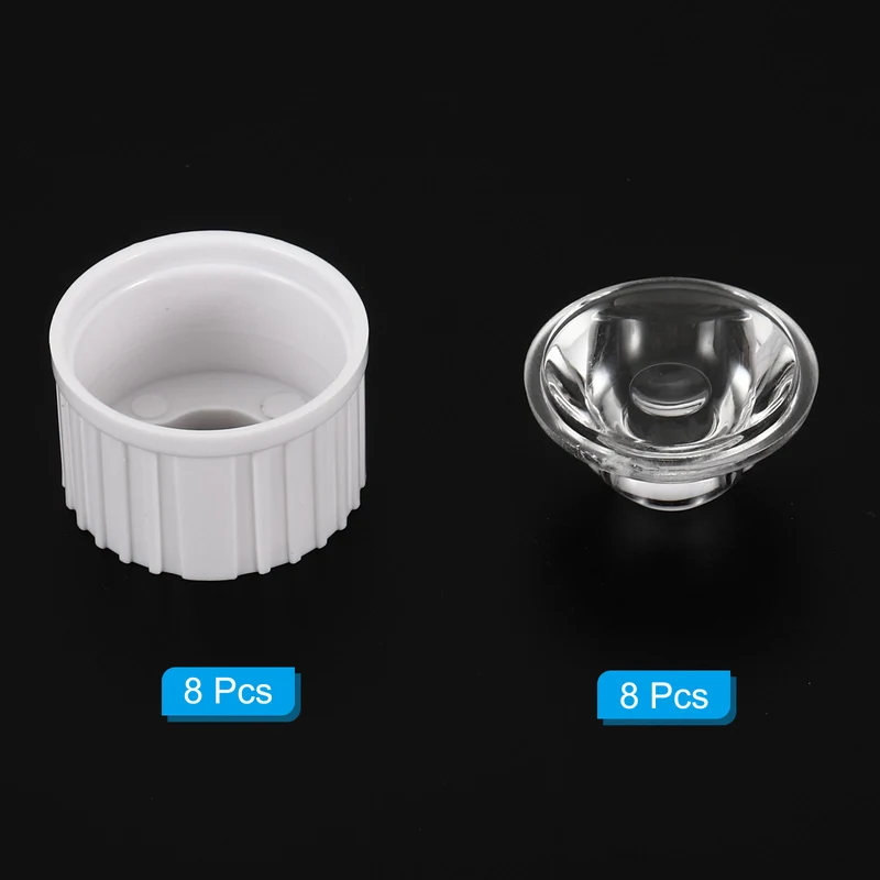 20mm LED Lens 25 Degree with Plastic Holder, 8 Set Acrylic Optical Lenses for 1W 3W High Power LED Light, White/Transparent