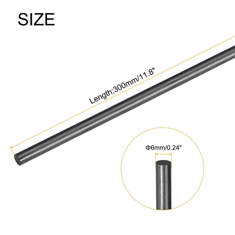 Carbon Fiber Rod, 6mm x 300mm Matte Pole Rod for RC Plane DIY Tool Wing Tube Quadcopter Arm, Pack of 5