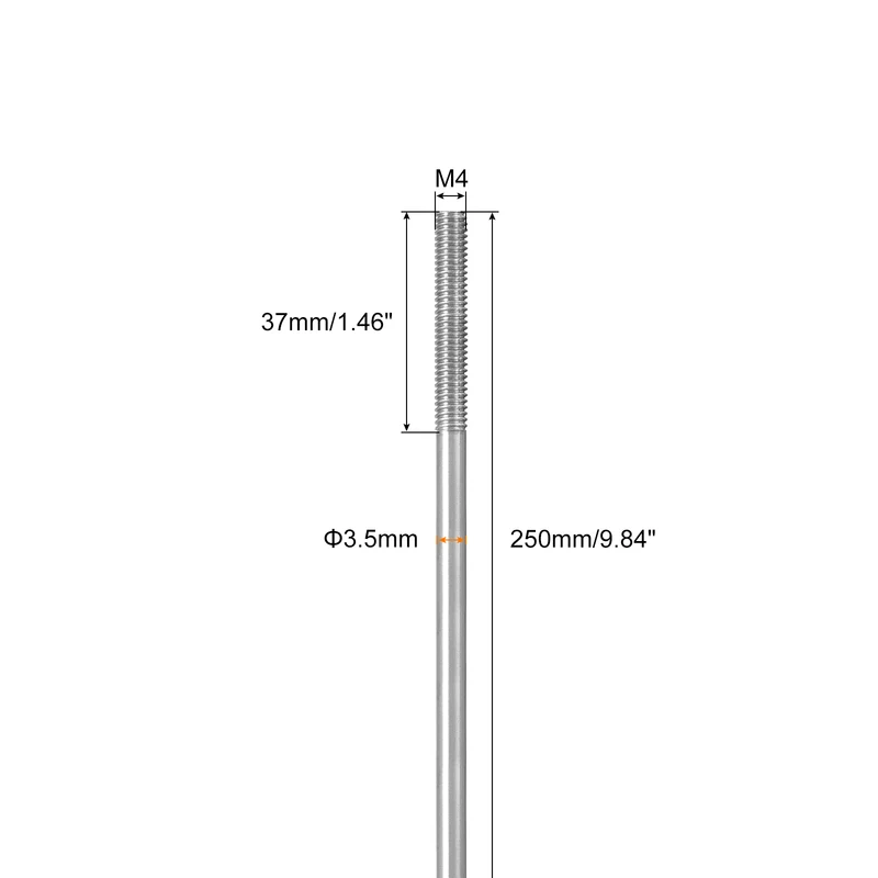 304 Stainless Steel Push Rod Double End Threaded Rod M4x250mm, Pack of 2