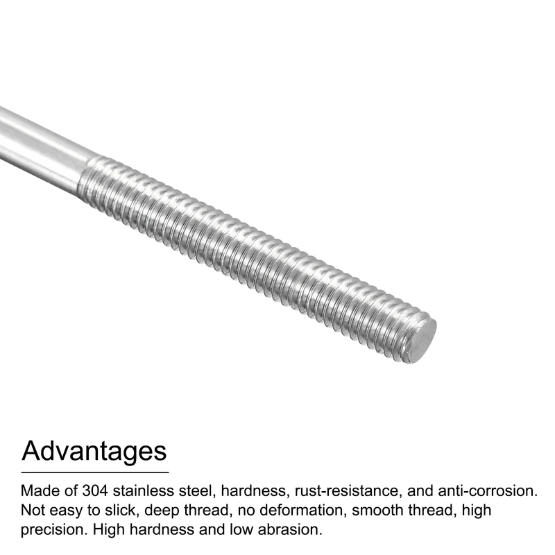 304 Stainless Steel Push Rod Double End Threaded Rod M4x250mm, Pack of 2