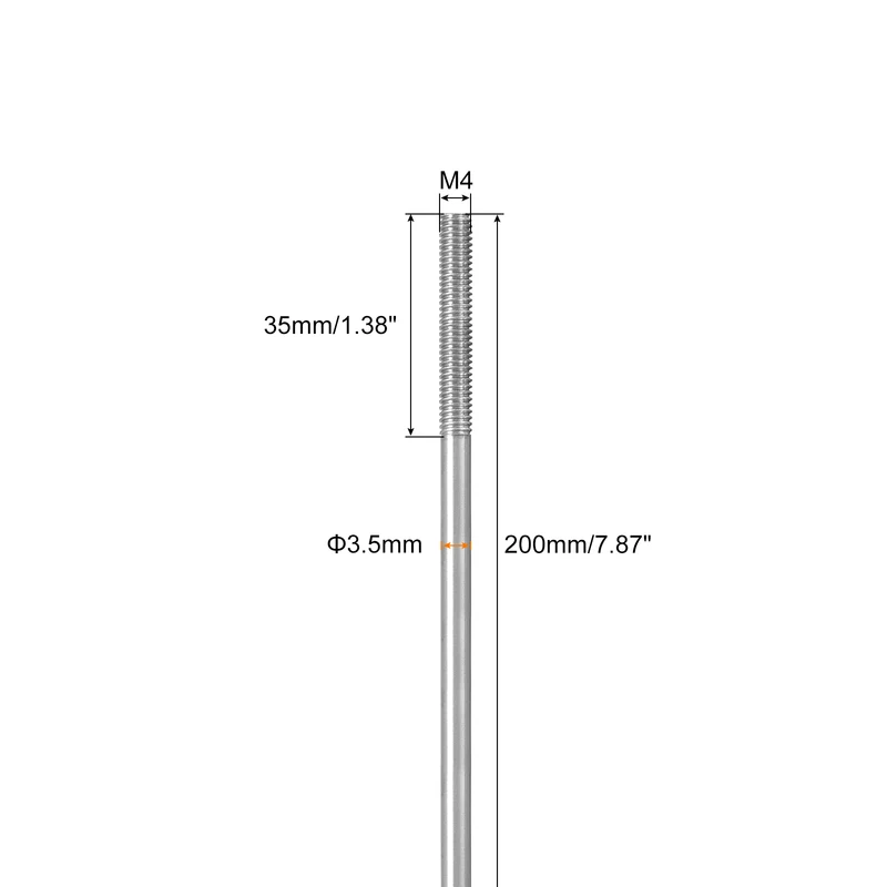 304 Stainless Steel Push Rod Double End Threaded Rod M4x200mm, 5pcs