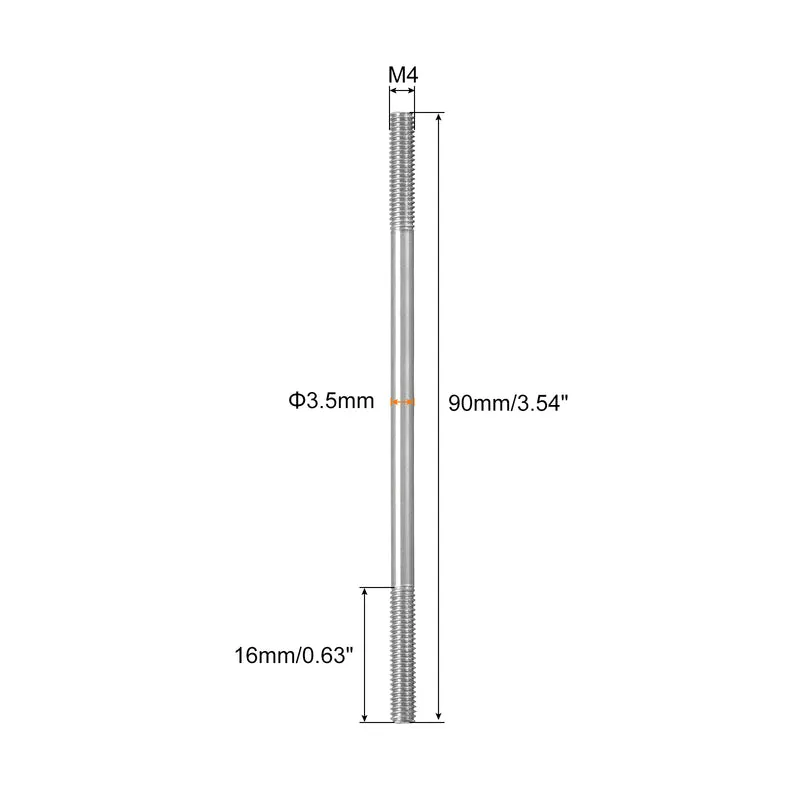 304 Stainless Steel Push Rod Double End Threaded Rod M4x90mm, Pack of 5