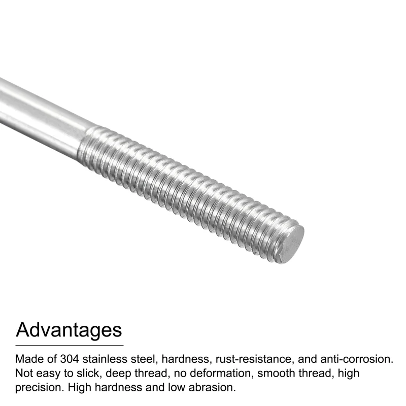 304 Stainless Steel Push Rod Double End Threaded Rod M4x90mm, Pack of 5