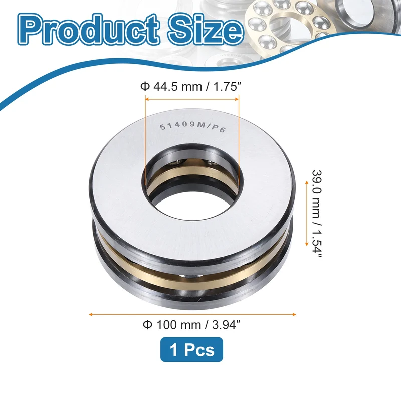 51409M Thrust Ball Bearing, Flat Axial Ball Bearings 44.5 x 100 x 39mm ABEC3