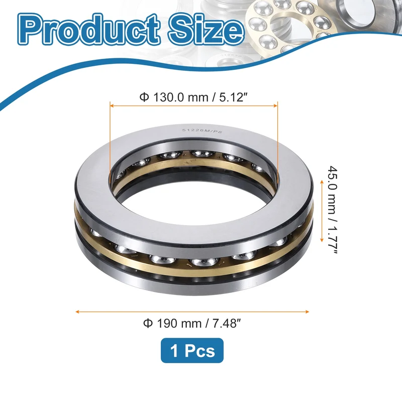 51226M Thrust Ball Bearing, Flat Axial Ball Bearings 130 x 190 x 45mm ABEC3