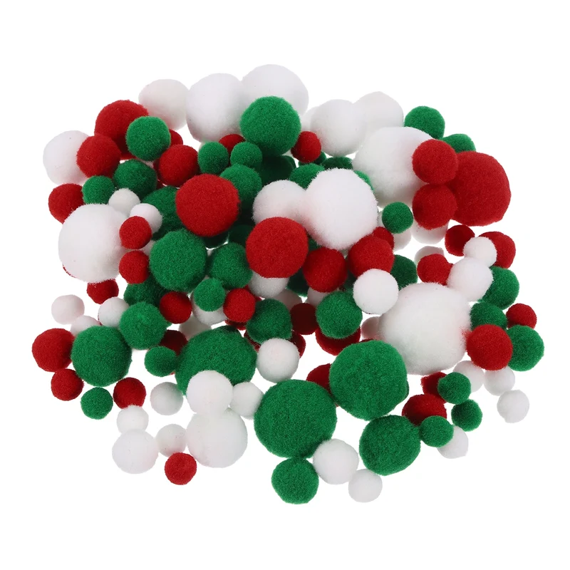 Pom Felt Ball Fabric 1-3cm 10-30mm Red Green White for Craft Project DIY 130 Pcs
