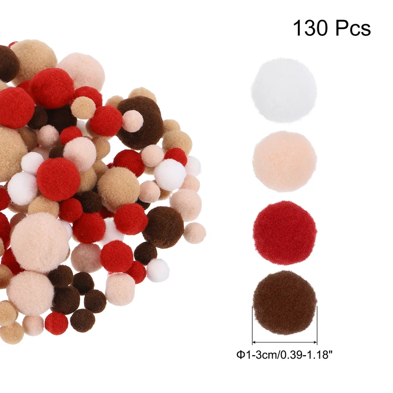 Pom Felt Balls Fabric 1-3cm 10-30mm Brown Khaki White for Craft DIY 130 Pcs