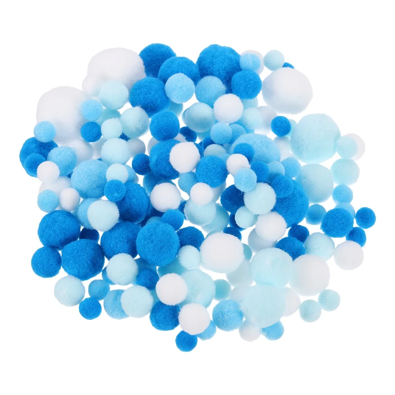 Pom Felt Balls Fabric 1-3cm 10-30mm Sky Blue White for Craft Project DIY 130 Pcs
