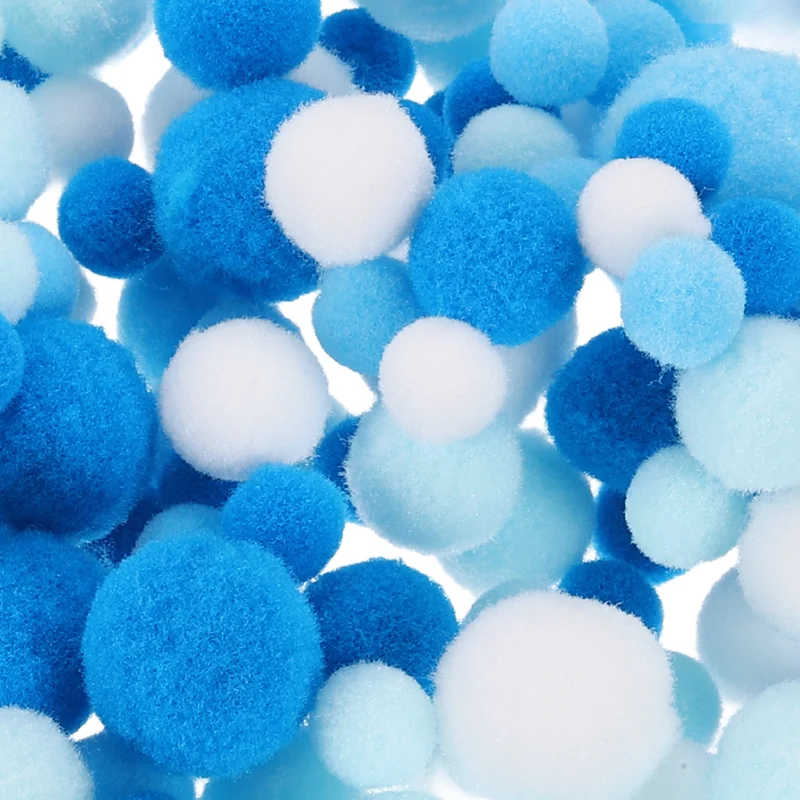 Pom Felt Balls Fabric 1-3cm 10-30mm Sky Blue White for Craft Project DIY 130 Pcs