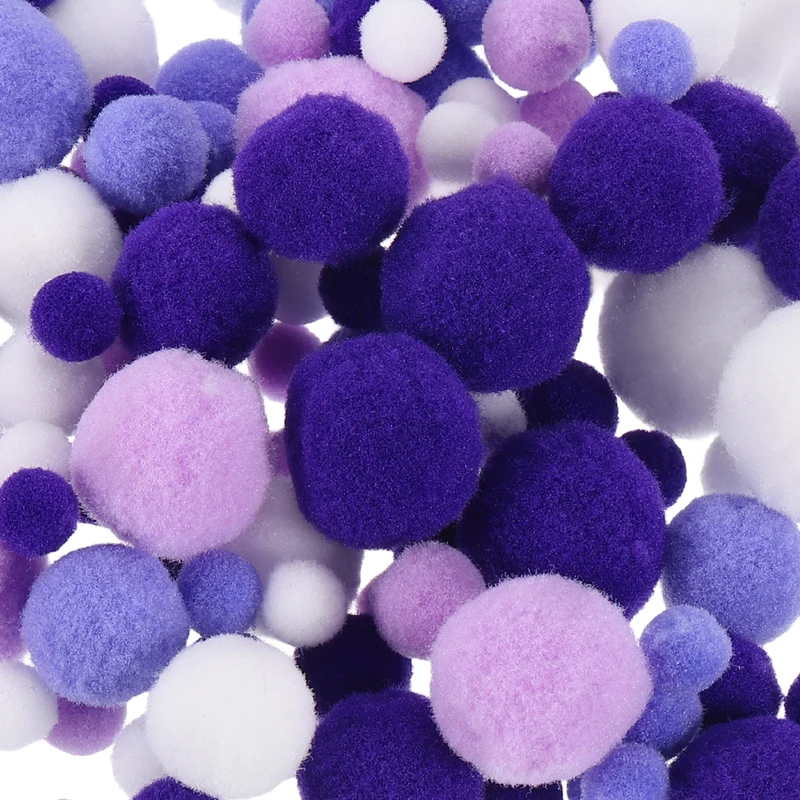Pom Felt Balls Fabric 1-3cm 10-30mm Purple White for Craft Project DIY 130 Pcs