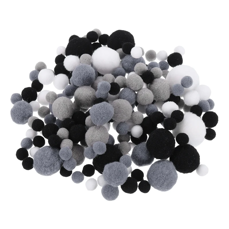 Pom Felt Balls Fabric 1-3cm 10-30mm Black Gray White for Craft DIY 130 Pcs