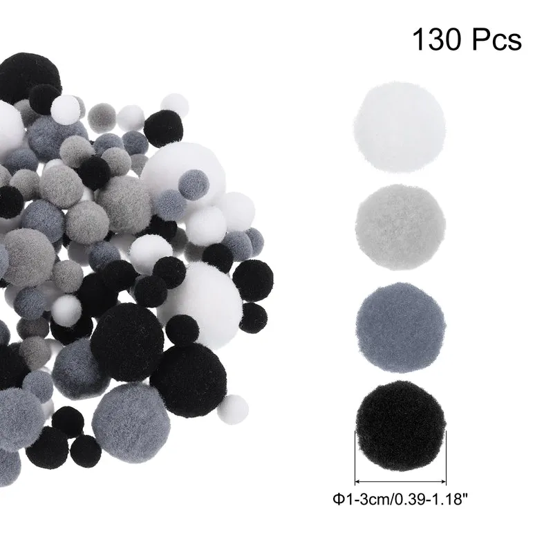 Pom Felt Balls Fabric 1-3cm 10-30mm Black Gray White for Craft DIY 130 Pcs