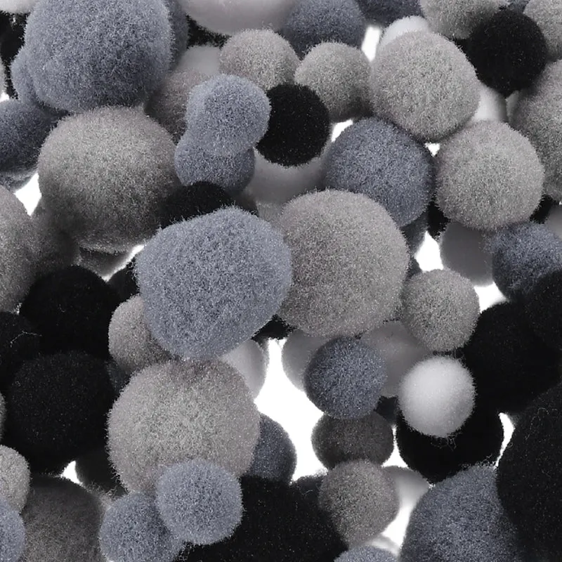 Pom Felt Balls Fabric 1-3cm 10-30mm Black Gray White for Craft DIY 130 Pcs