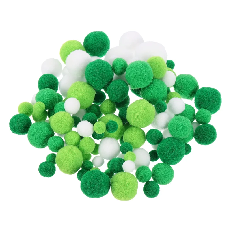 Pom Felt Balls Fabric 1-3cm 10-30mm Green White for Craft Project DIY 130 Pcs