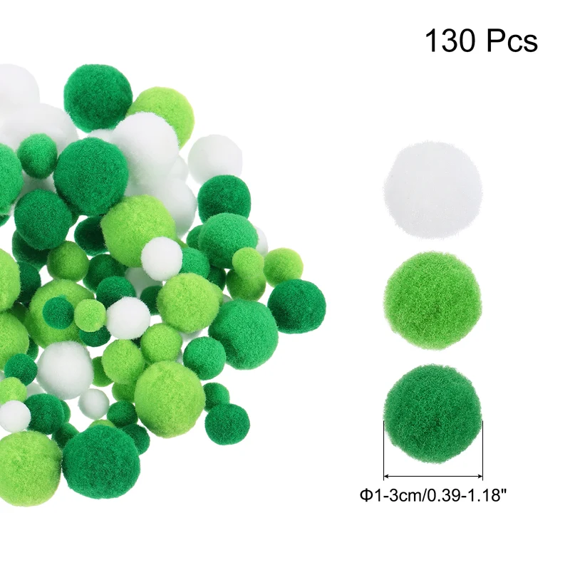 Pom Felt Balls Fabric 1-3cm 10-30mm Green White for Craft Project DIY 130 Pcs
