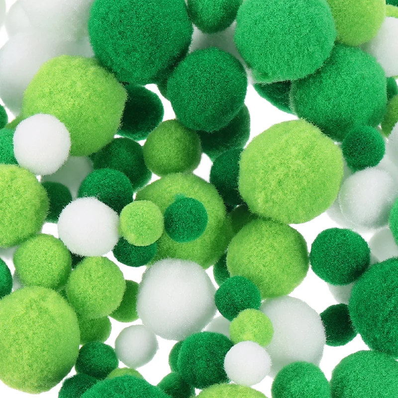 Pom Felt Balls Fabric 1-3cm 10-30mm Green White for Craft Project DIY 130 Pcs