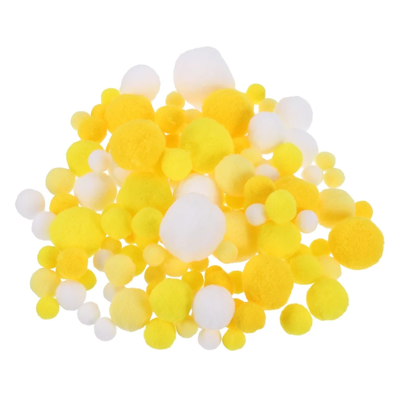 Pom Felt Balls Fabric 1-3cm 10-30mm Yellow White for Craft Project DIY 130 Pcs