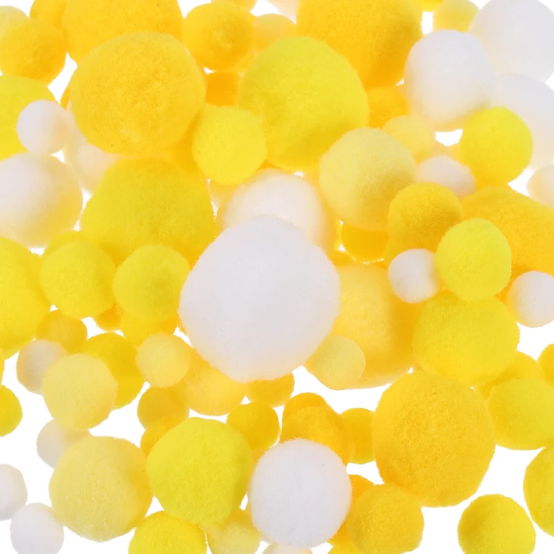 Pom Felt Balls Fabric 1-3cm 10-30mm Yellow White for Craft Project DIY 130 Pcs