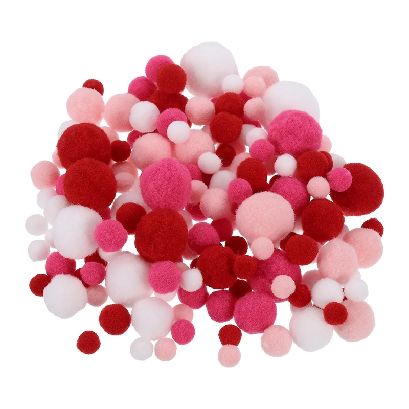 Pom Felt Balls Fabric 1-3cm 10-30mm Red White for Craft Project DIY 130 Pcs