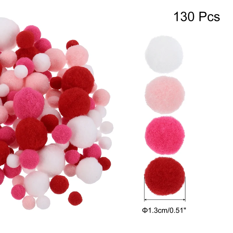 Pom Felt Balls Fabric 1-3cm 10-30mm Red White for Craft Project DIY 130 Pcs