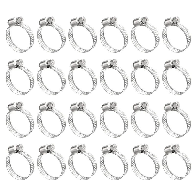 Worm Gear Hose Clamp 24pcs 3/4"-1 1/8" Adjustable Stainless Steel Clamp