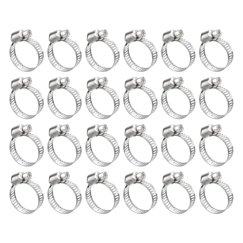 Worm Gear Hose Clamp 24pcs 5/8"-1" Adjustable Stainless Steel Clamp Duct Clamp
