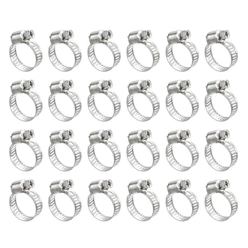 Worm Gear Hose Clamp 24pcs 1/2"-3/4" Adjustable Stainless Steel Clamp Duct Clamp