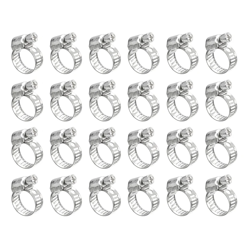Worm Gear Hose Clamp 24pcs 3/8"-5/8" Adjustable Stainless Steel Clamp Duct Clamp