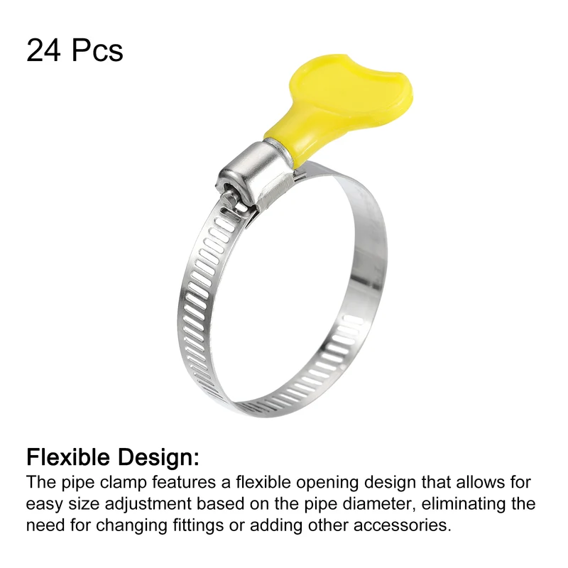 Worm Gear Hose Clamp 24pcs 1 1/4"-1 3/4" Key Type Adjustable Clamp