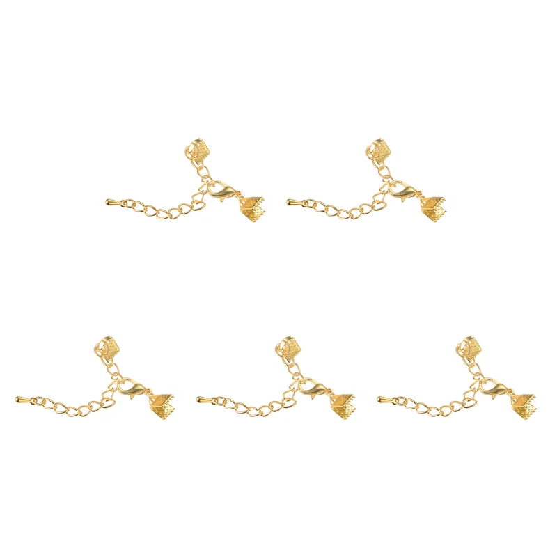 20Sets Ribbon Crimp Clamp Ends with Lobster Claw Clasps & Extension Chain, 6mm Cord End Clasps for DIY Craft Making, Gold Tone