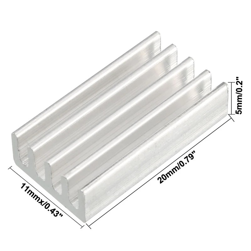 Aluminum Heatsink Cooler Circuit Board Cooling Fin Silver Tone 20mmx11mmx5mm 10Pcs for Led Semiconductor Integrated Circuit Device