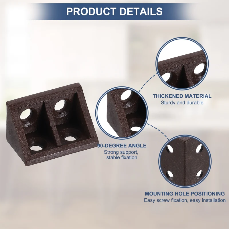 30Pcs 1.3"x0.8"x0.8" Plastic Corner Braces L-Shape Shelf Support Brace Brown