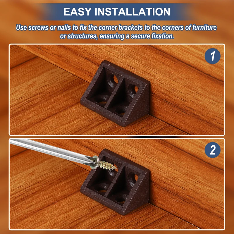 30Pcs 1.3"x0.8"x0.8" Plastic Corner Braces L-Shape Shelf Support Brace Brown